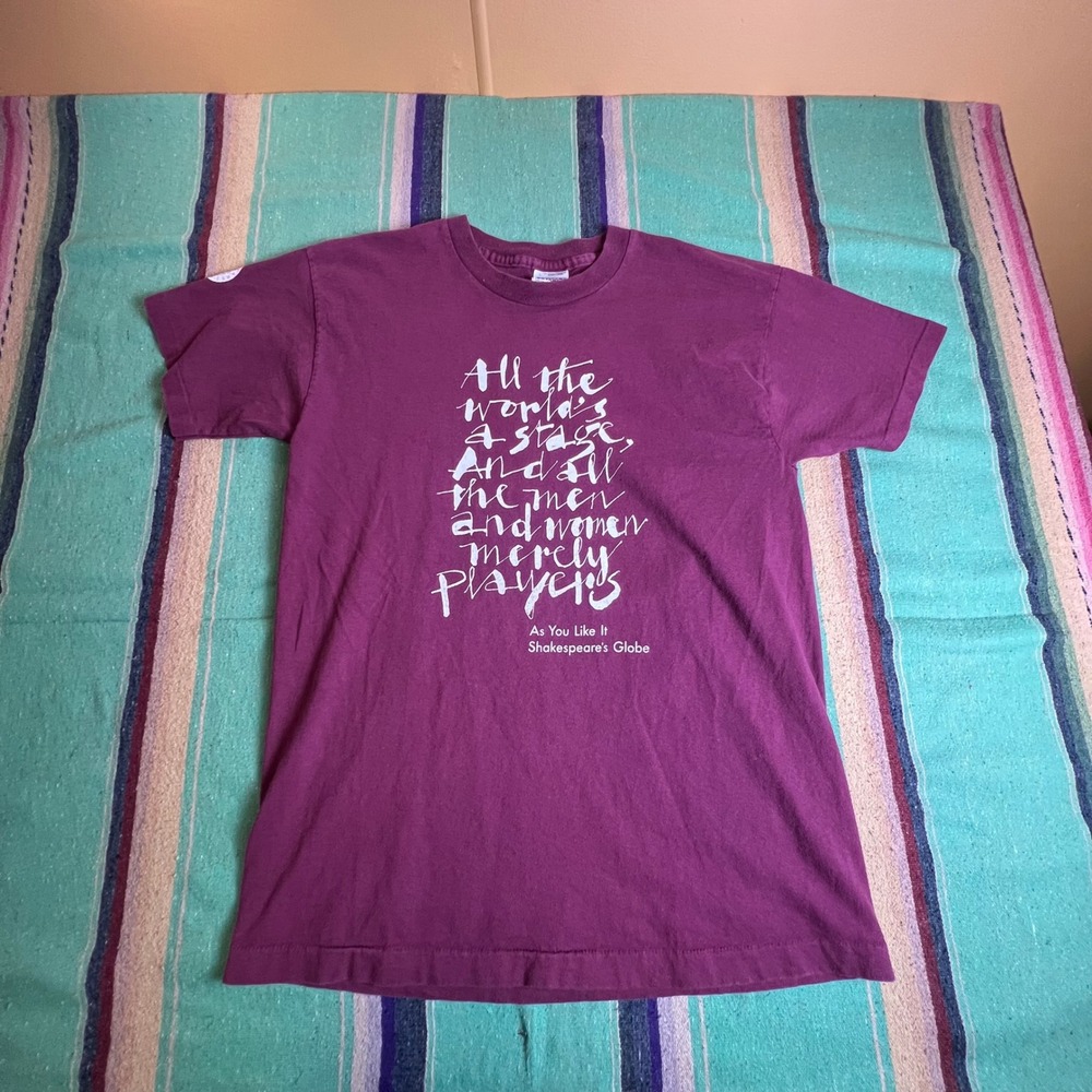 Shakespeare Globe T Shirt Mens L Purple As You Like It Quote 90s VTG